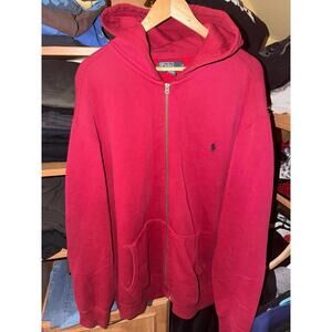 Polo Ralph Lauren Blue Tag Y2K Mens XLT Red Zip-Up Pullover Hoodie Vintage Rare